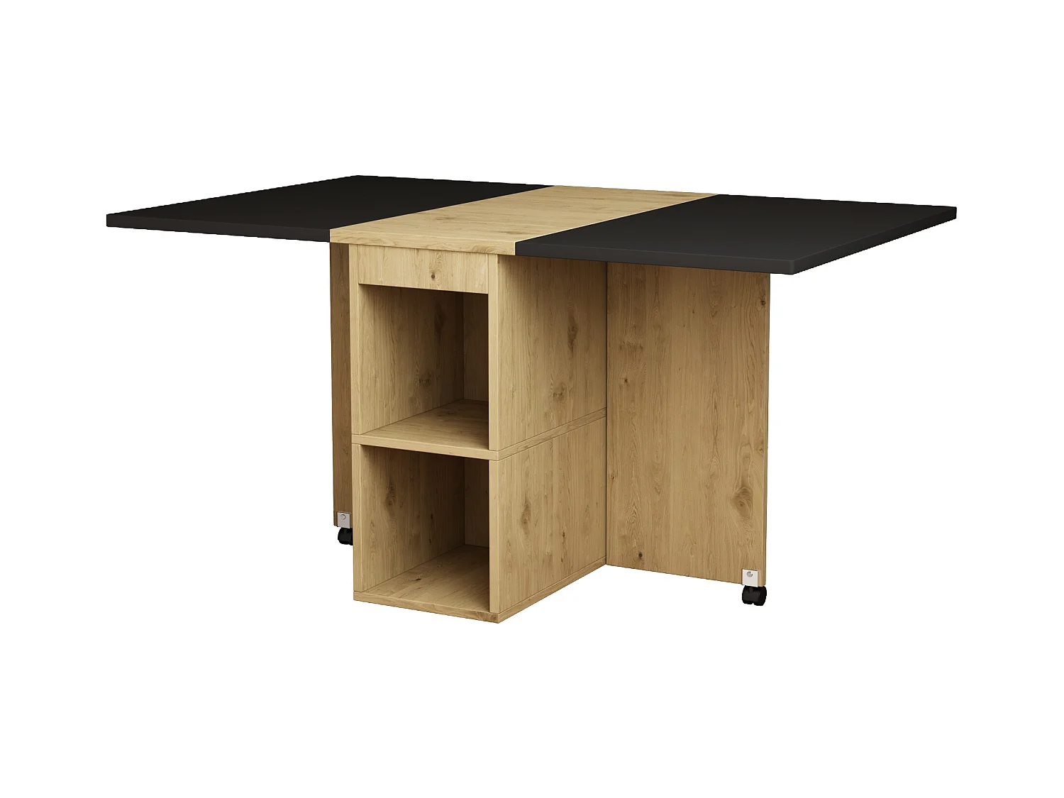 Set de table à manger pliant, extensible avec 4 chaises, Bois aggloméré, Blanc + Chêne + Noir, (120x80x75 cm)