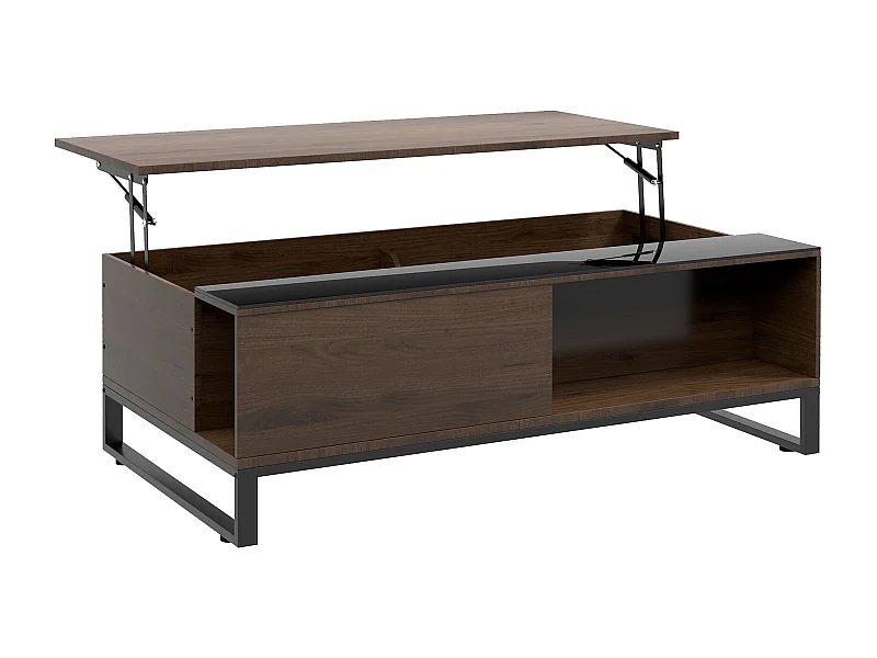 Couchtisch mit Hebefunktion, Stahl, Walnussholzoptik, 102x58x35,5 cm