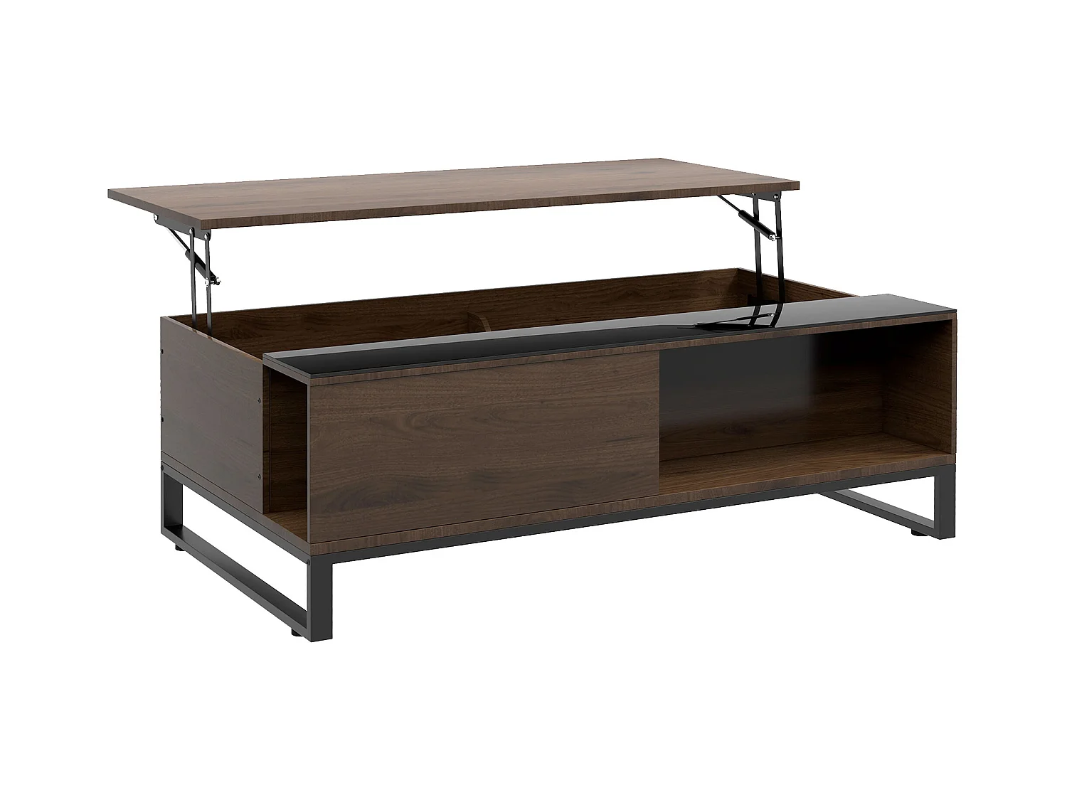 Couchtisch mit Hebefunktion, Stahl, Walnussholzoptik, 102x58x35,5 cm