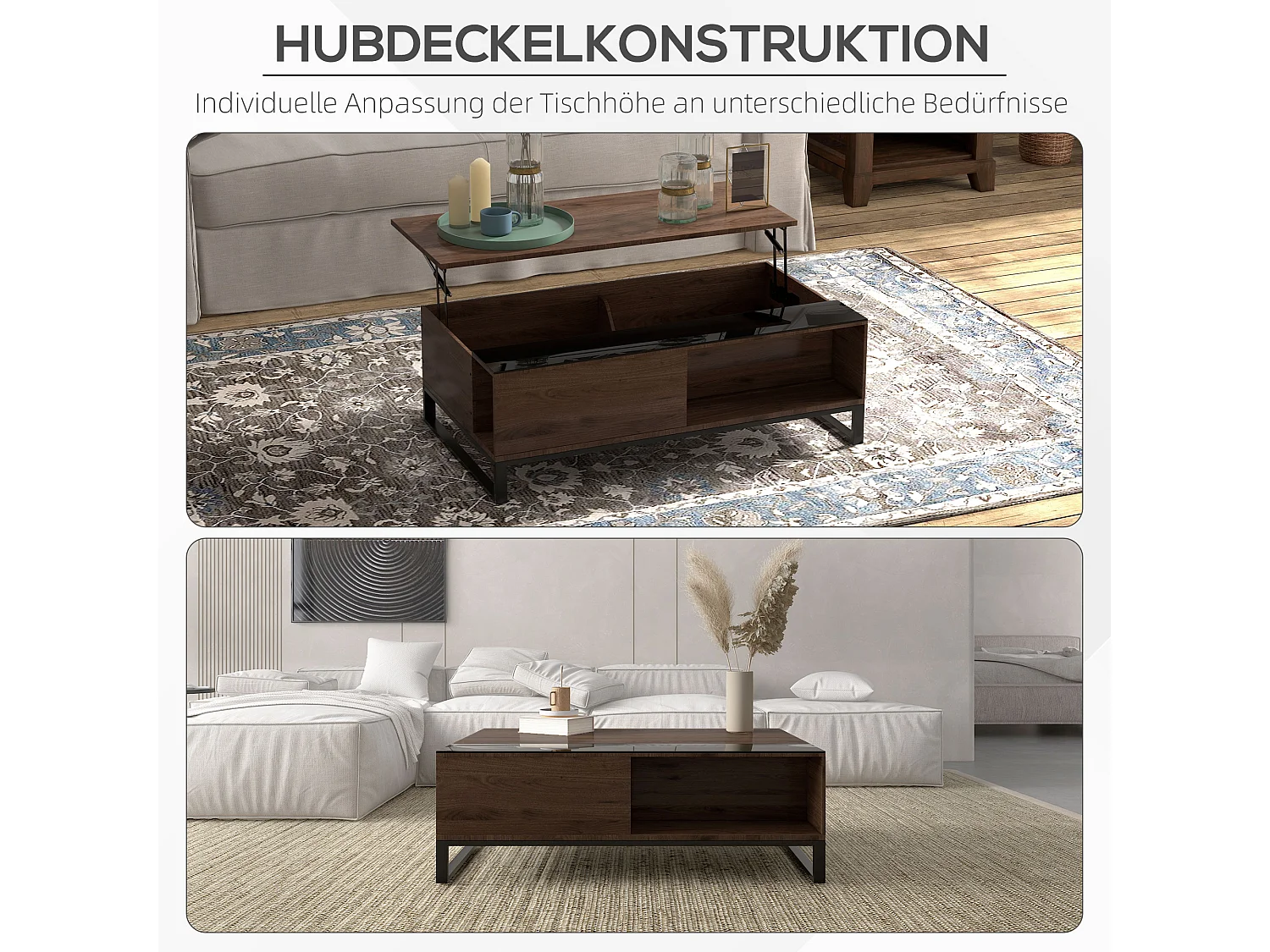 Salontafel met heffunctie, staal, walnotenhoutlook, 102x58x35,5 cm