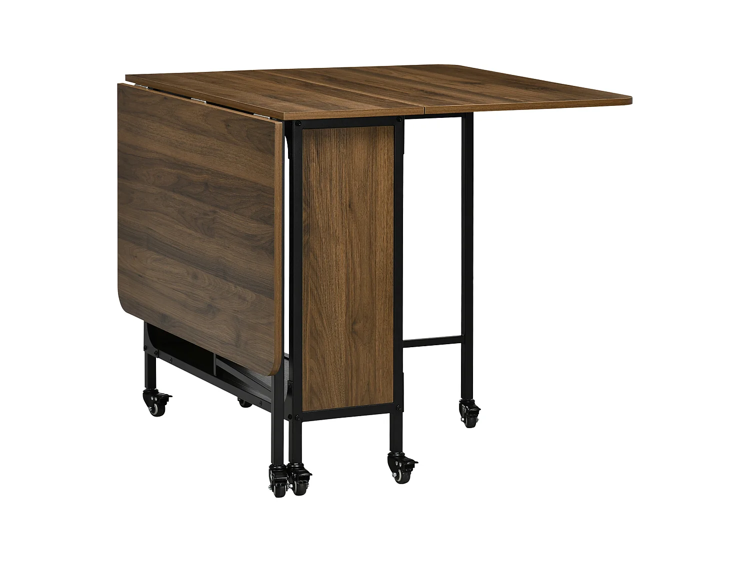 Table à manger pliante mobile pour 6 personnes, plateau avec rangement, bois, marron clair (130x80x74cm)