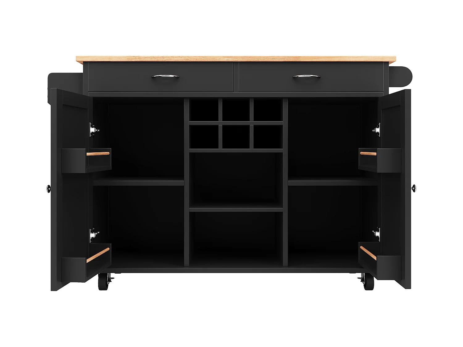 Îlot de cuisine moderne, meuble multifonction avec rangements, plan de travail avec bois imitation, noir (102x45x92 cm)