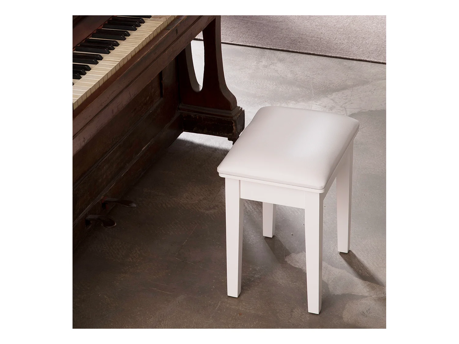 Tabouret de maquillage moderne, siège rembourré pour piano, tissu chenille blanc (43x33x45 cm)