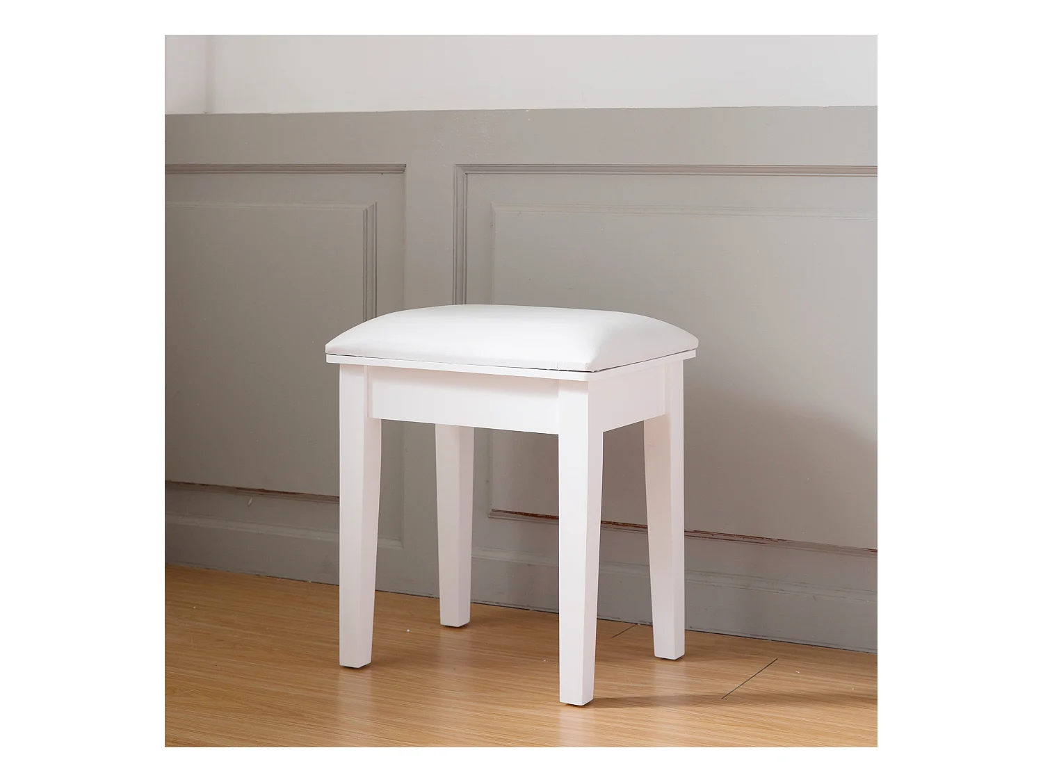 Tabouret de maquillage moderne, siège rembourré pour piano, tissu chenille blanc (43x33x45 cm)