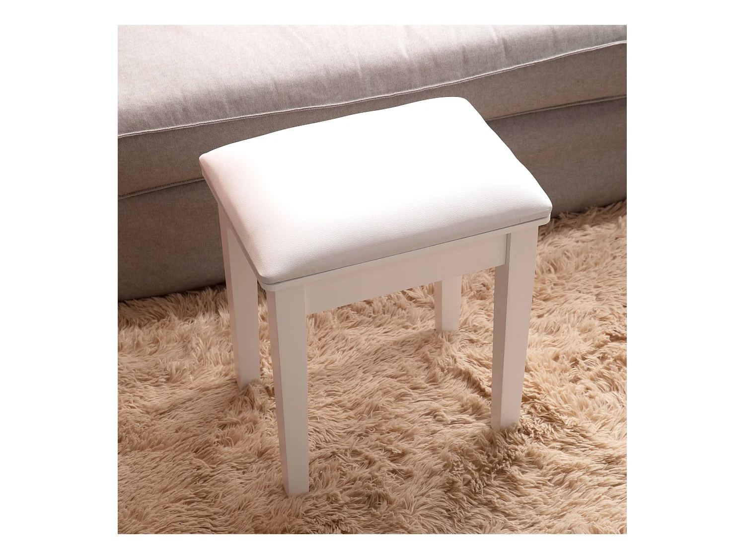 Tabouret de maquillage moderne, siège rembourré pour piano, tissu chenille blanc (43x33x45 cm)