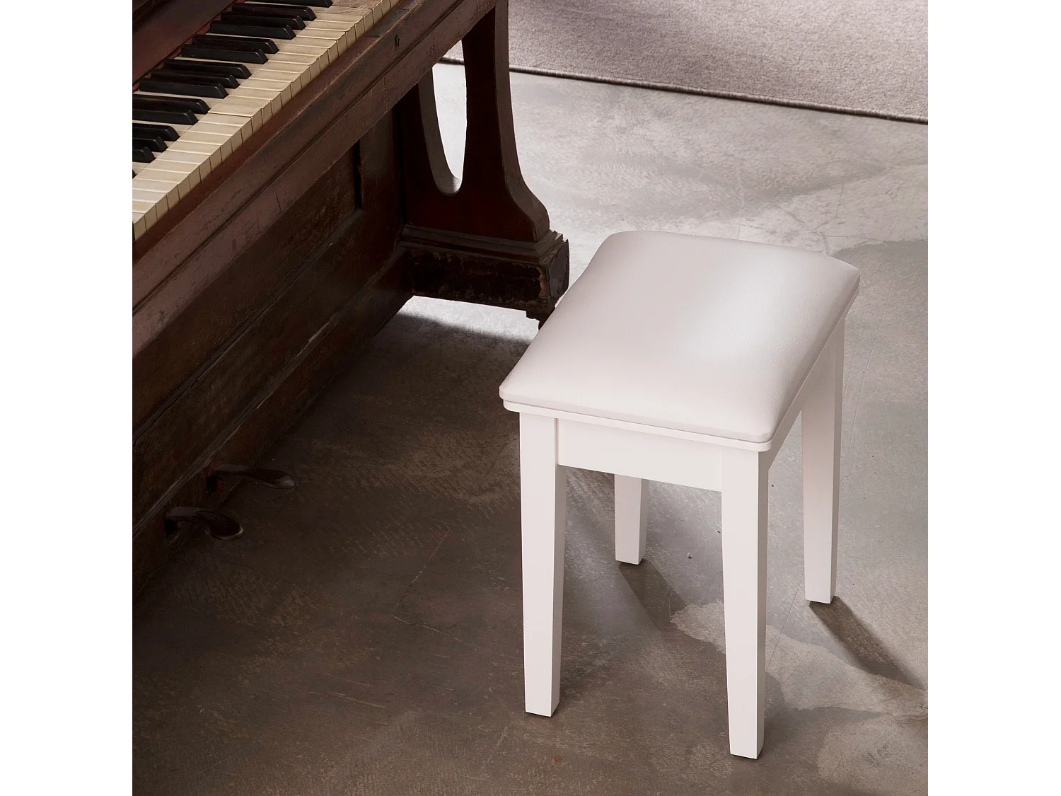 Tabouret de maquillage moderne, siège rembourré pour piano, tissu chenille blanc (43x33x45 cm)