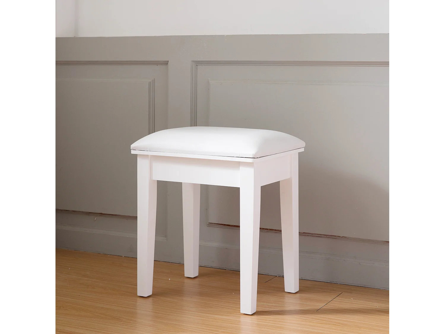 Tabouret de maquillage moderne, siège rembourré pour piano, tissu chenille blanc (43x33x45 cm)