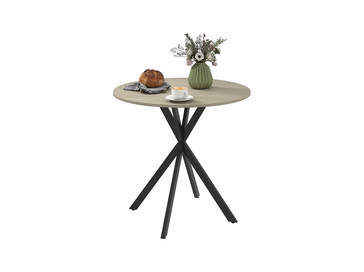 Table ronde industrielle, avec pieds en acier, pour 2 personnes, bois, couleur chêne (Ø80x75 cm)