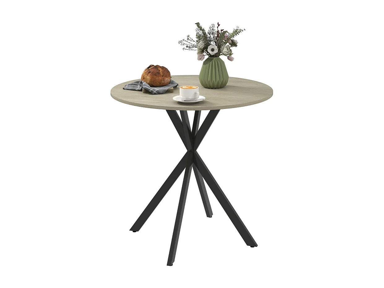 Table ronde industrielle, avec pieds en acier, pour 2 personnes, bois, couleur chêne (Ø80x75 cm)