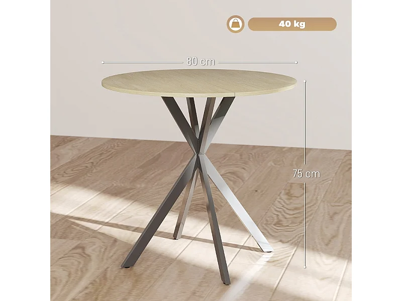 Table ronde industrielle, avec pieds en acier, pour 2 personnes, bois, couleur chêne (Ø80x75 cm)