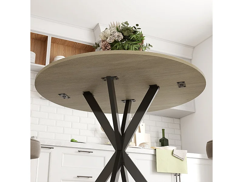 Table ronde industrielle, avec pieds en acier, pour 2 personnes, bois, couleur chêne (Ø80x75 cm)