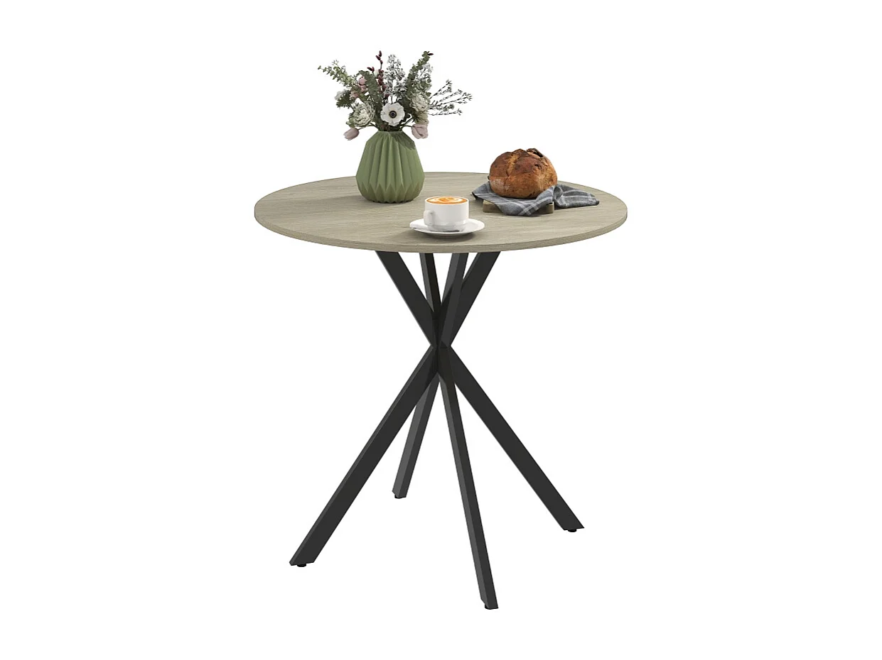 Table ronde industrielle, avec pieds en acier, pour 2 personnes, bois, couleur chêne (Ø80x75 cm)