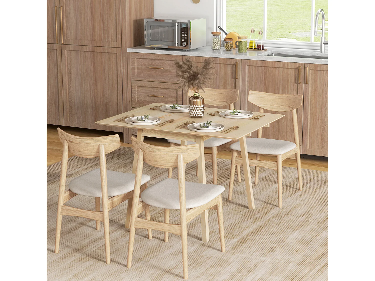 Ausziehbarer Klapptisch aus Naturholz, für 2-4 Personen, kompaktes Design (110x86x75cm)
