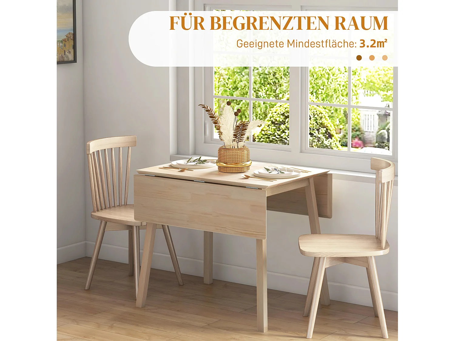 Ausziehbarer Klapptisch aus Naturholz, für 2-4 Personen, kompaktes Design (110x86x75cm)