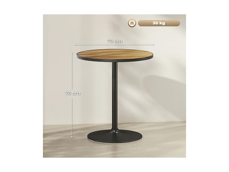 Table ronde moderne, plateau imitation bois, base stable, chêne (70x70x76cm)