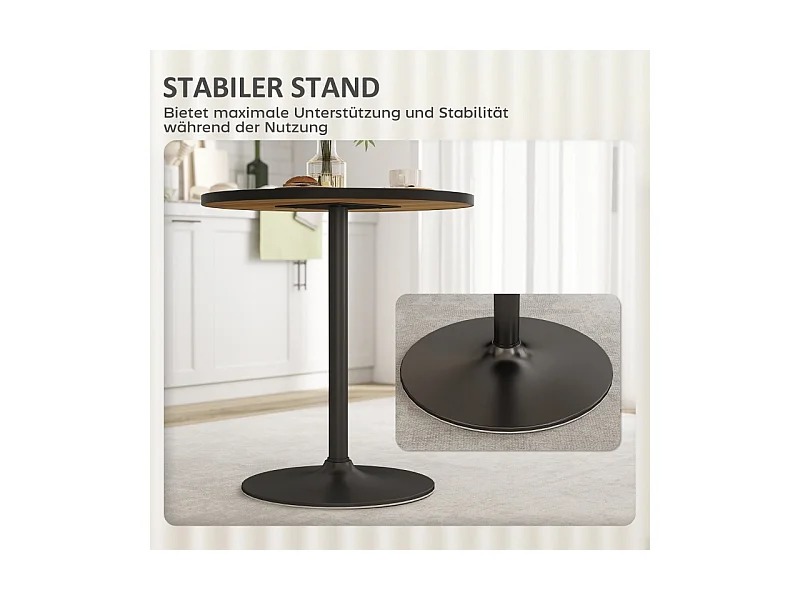 Table ronde moderne, plateau imitation bois, base stable, chêne (70x70x76cm)