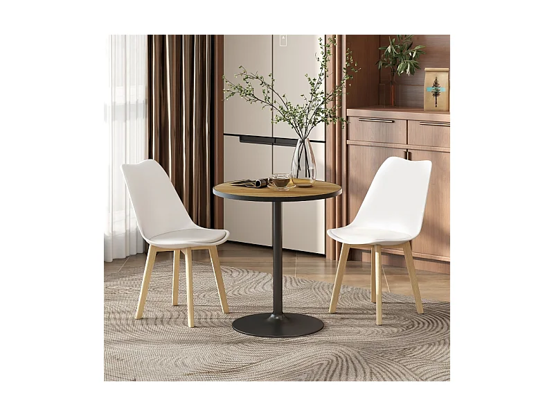 Table ronde moderne, plateau imitation bois, base stable, chêne (70x70x76cm)