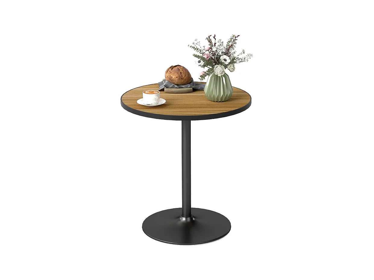 Table ronde moderne, plateau imitation bois, base stable, chêne (70x70x76cm)