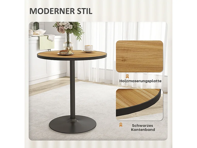 Table ronde moderne, plateau imitation bois, base stable, chêne (70x70x76cm)