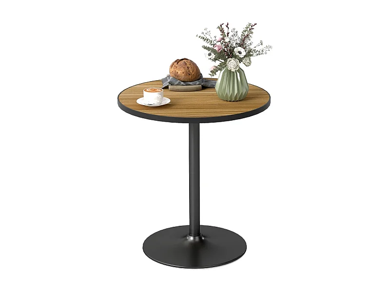 Table ronde moderne, plateau imitation bois, base stable, chêne (70x70x76cm)