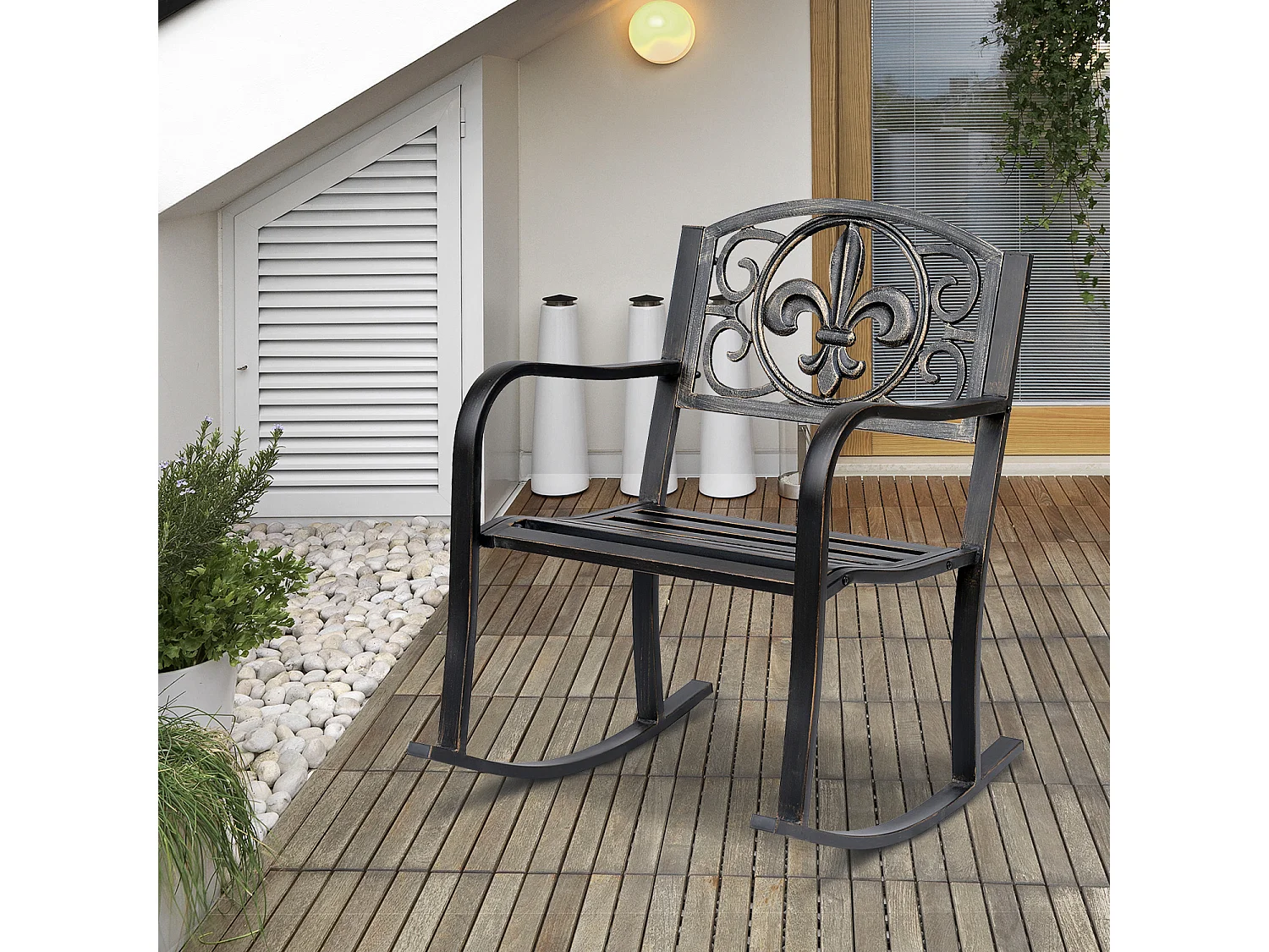 Antieke design metalen tuinschommelstoel, brons (60x73x85cm)