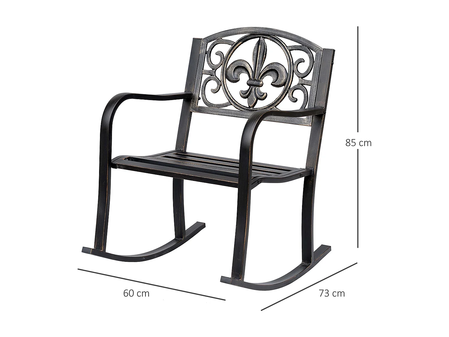 Antieke design metalen tuinschommelstoel, brons (60x73x85cm)