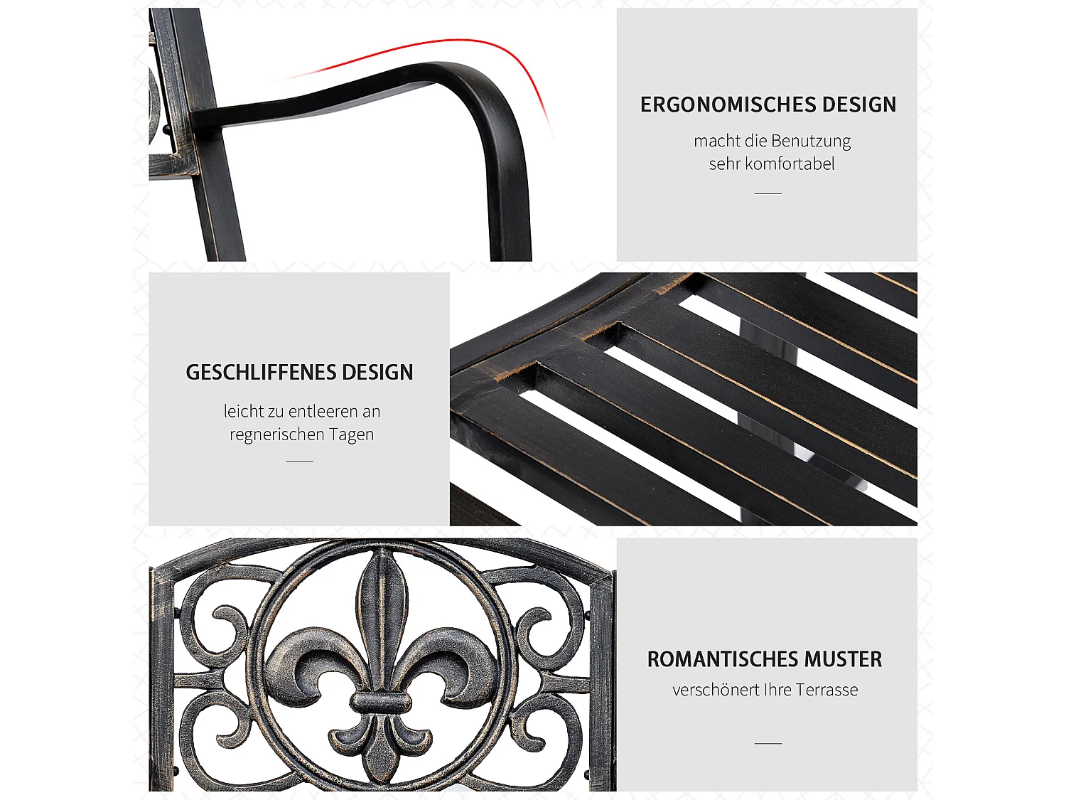 Antieke design metalen tuinschommelstoel, brons (60x73x85cm)