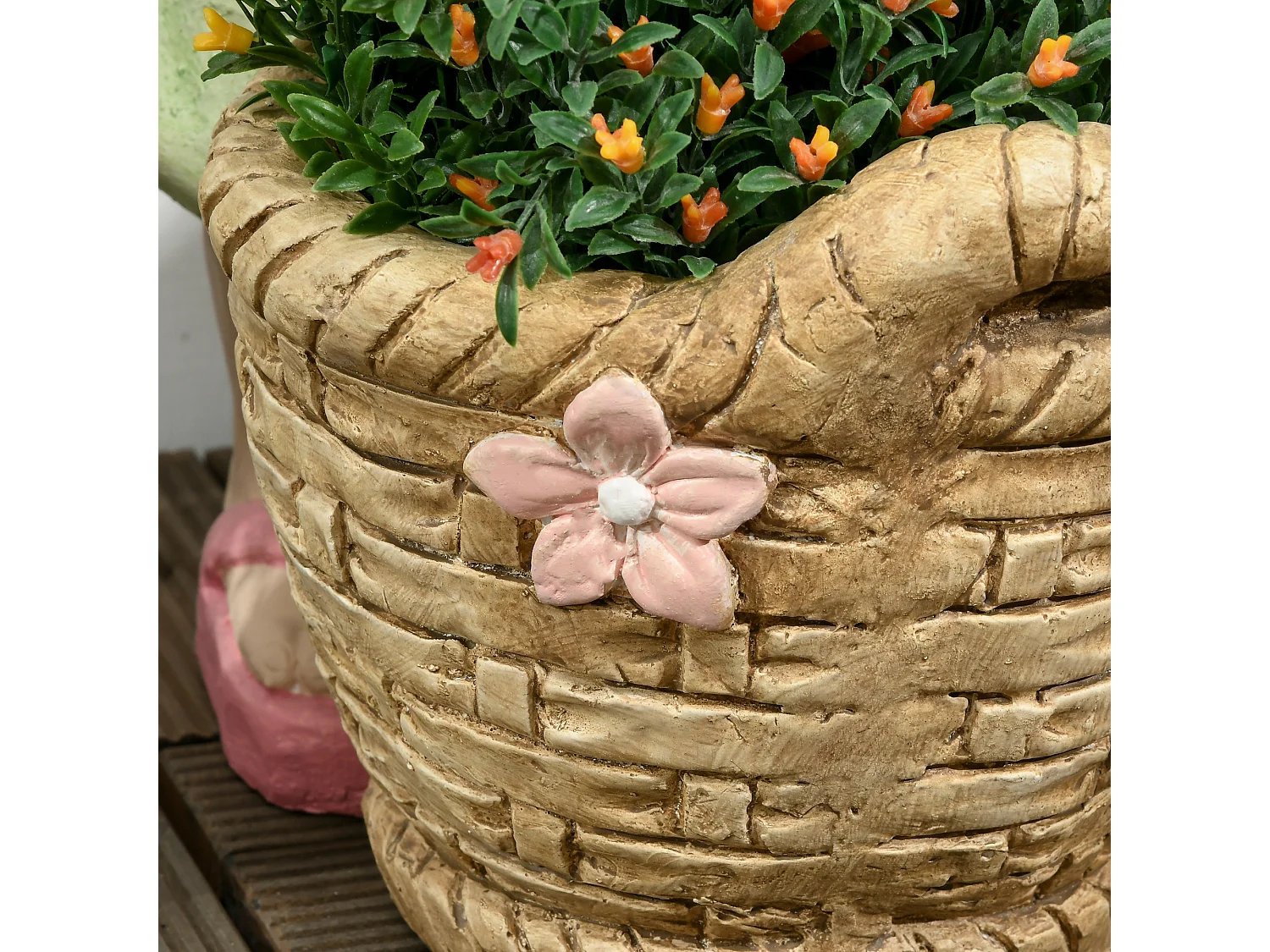 Decoratief beeldje meisje met bloemenmand, gemaakt van magnesiumoxide, veelkleurig, voor tuin en interieur (20x30x40 cm)