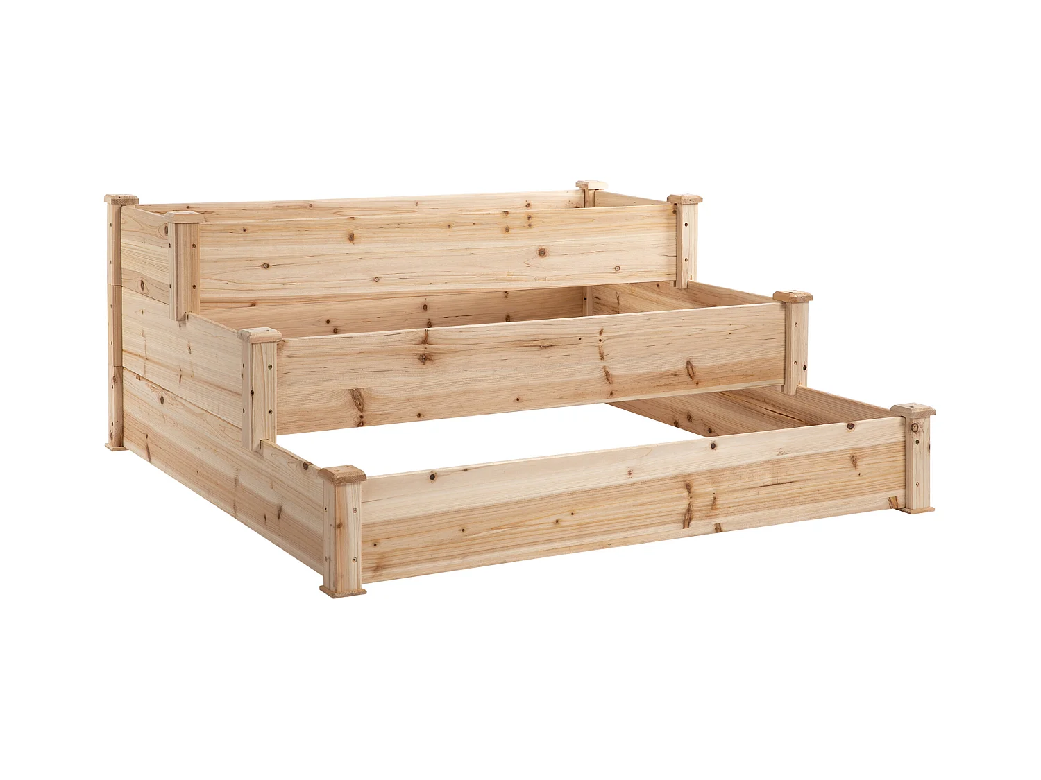 Bac à fleurs surélevé à 3 niveaux, bois massif, pour jardin et balcon (124x124x56 cm)