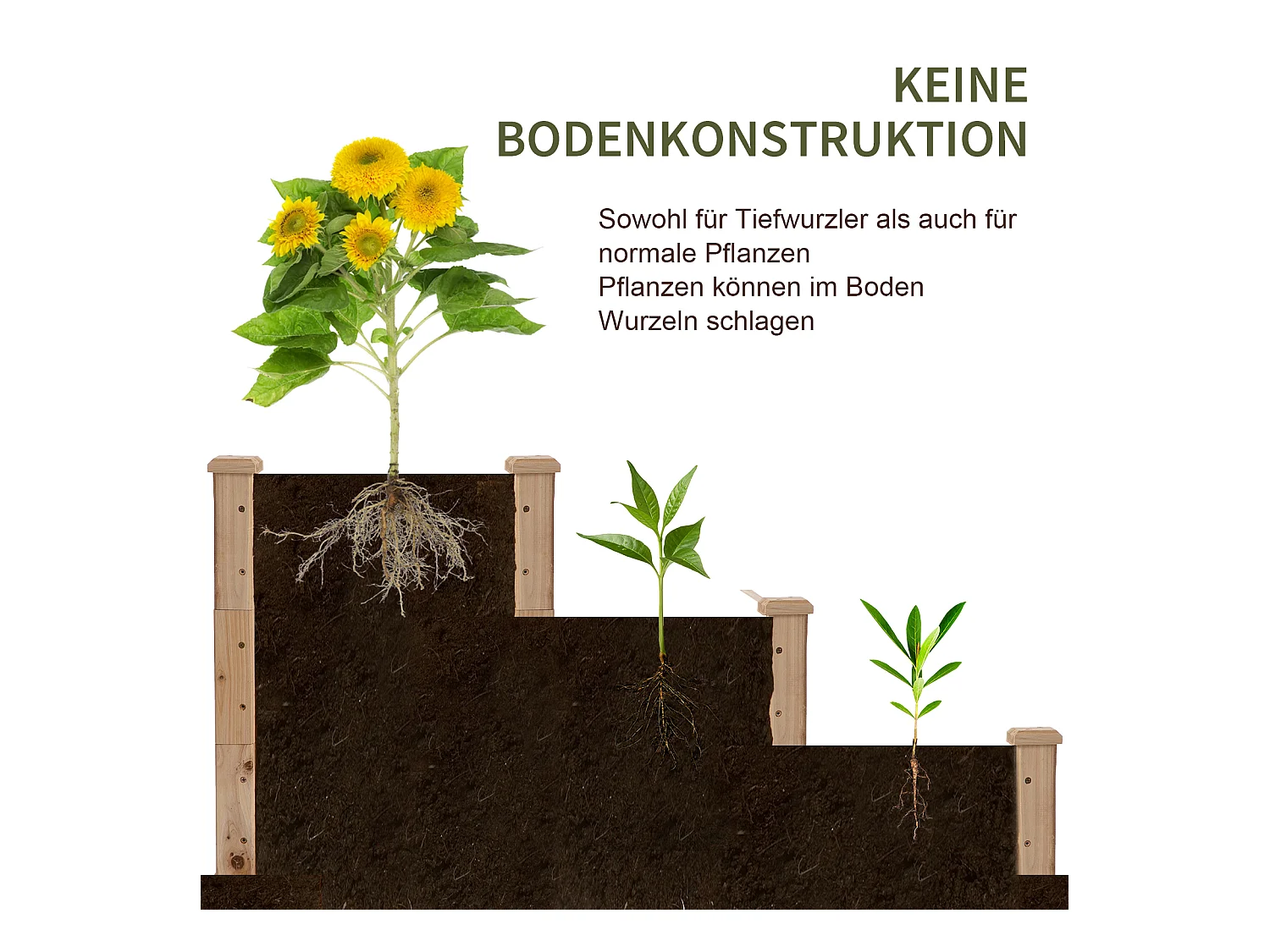 Bac à fleurs surélevé à 3 niveaux, bois massif, pour jardin et balcon (124x124x56 cm)