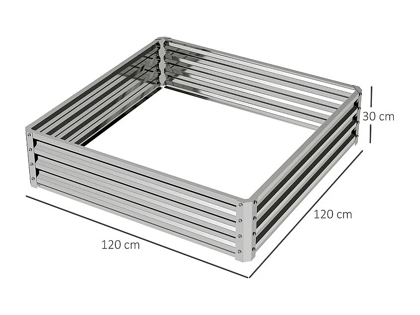 Bac de plantation en acier, résistant aux intempéries, pour jardin, terrasse, acier galvanisé, argent (120x120x30.5 cm)