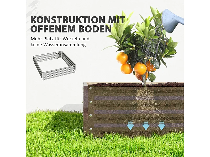 Bac de plantation en acier, résistant aux intempéries, pour jardin, terrasse, acier galvanisé, argent (120x120x30.5 cm)