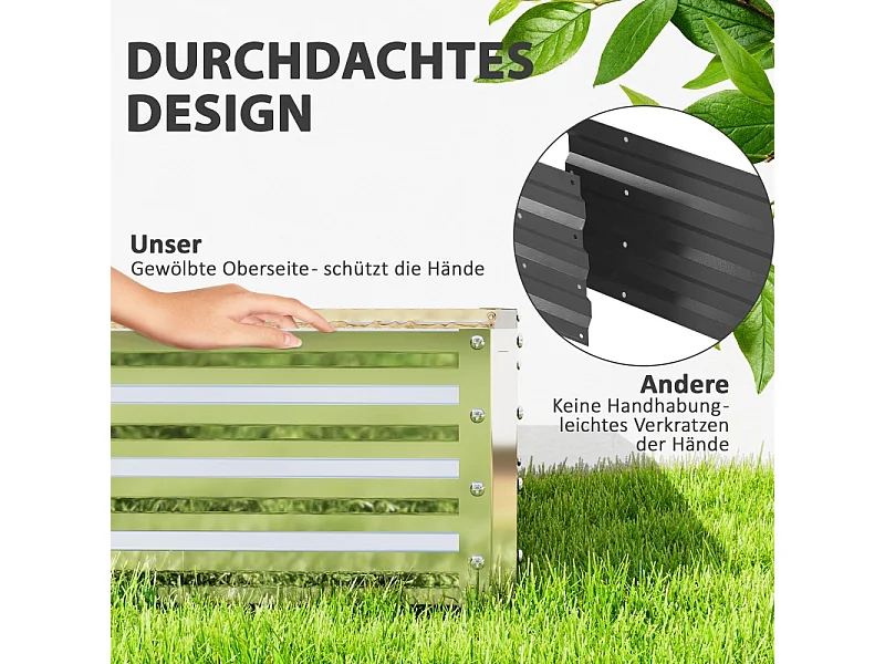 Bac de plantation en acier, résistant aux intempéries, pour jardin, terrasse, acier galvanisé, argent (120x120x30.5 cm)