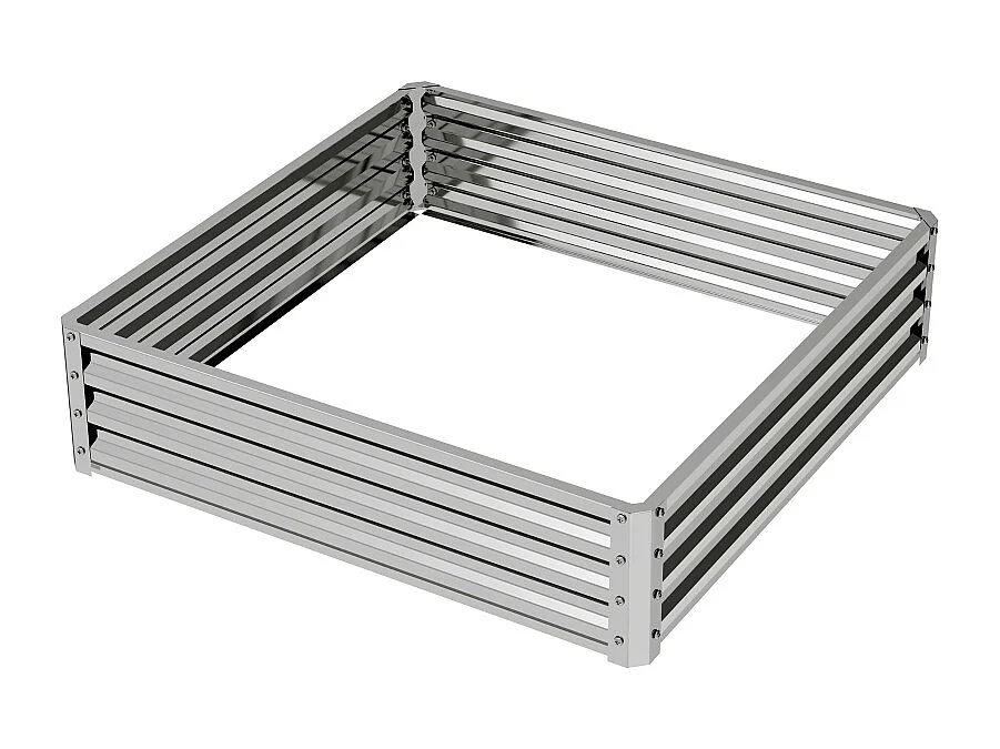 Bac de plantation en acier, résistant aux intempéries, pour jardin, terrasse, acier galvanisé, argent (120x120x30.5 cm)