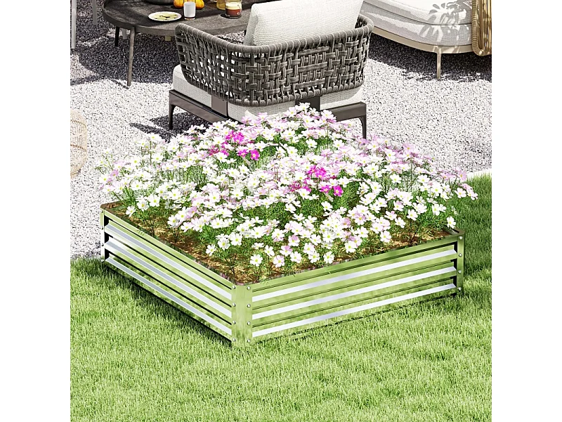 Bac de plantation en acier, résistant aux intempéries, pour jardin, terrasse, acier galvanisé, argent (120x120x30.5 cm)