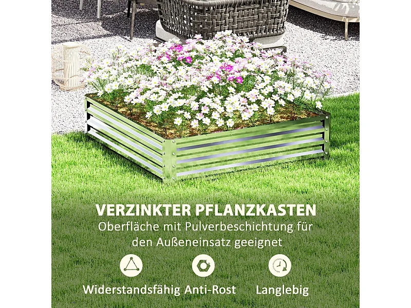 Bac de plantation en acier, résistant aux intempéries, pour jardin, terrasse, acier galvanisé, argent (120x120x30.5 cm)