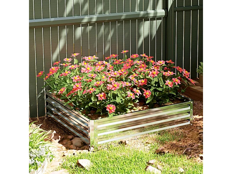 Bac de plantation en acier, résistant aux intempéries, pour jardin, terrasse, acier galvanisé, argent (120x120x30.5 cm)