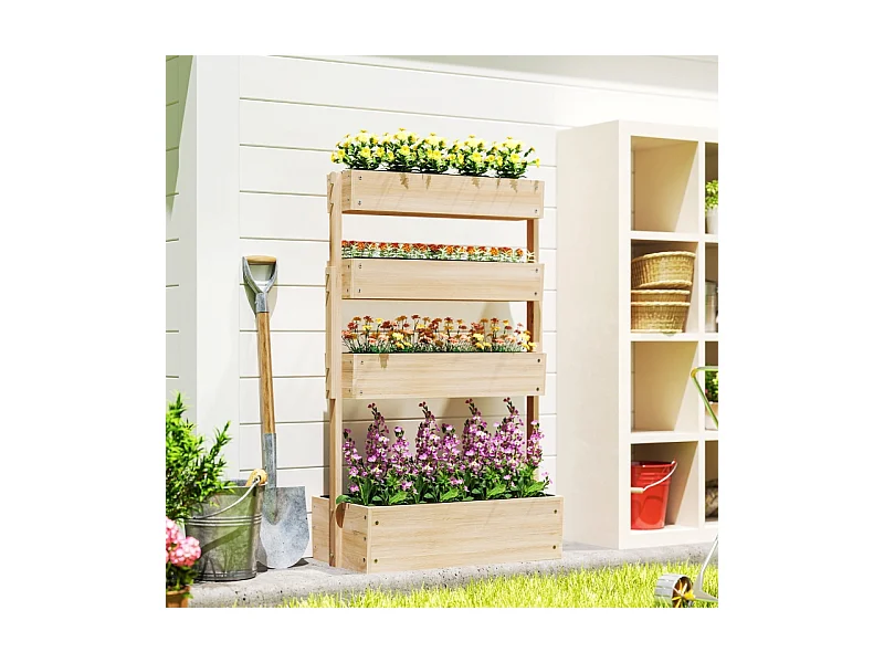 Jardin surélevé en bois, 4 niveaux, avec trous de drainage, bac à légumes pour jardin, balcon, bois naturel (88.5x45x140 cm)