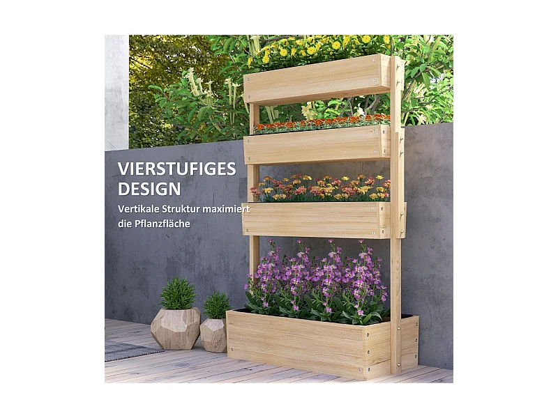 Jardin surélevé en bois, 4 niveaux, avec trous de drainage, bac à légumes pour jardin, balcon, bois naturel (88.5x45x140 cm)