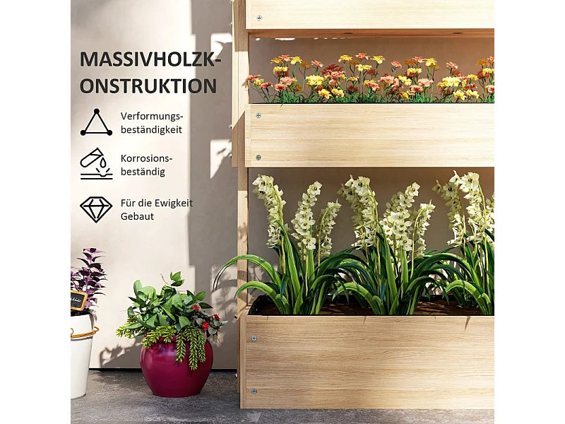 Jardin surélevé en bois, 4 niveaux, avec trous de drainage, bac à légumes pour jardin, balcon, bois naturel (88.5x45x140 cm)
