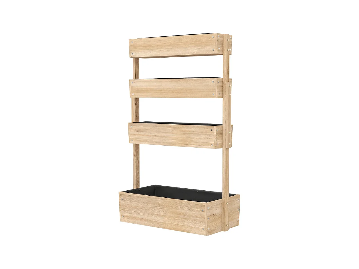 Jardin surélevé en bois, 4 niveaux, avec trous de drainage, bac à légumes pour jardin, balcon, bois naturel (88.5x45x140 cm)