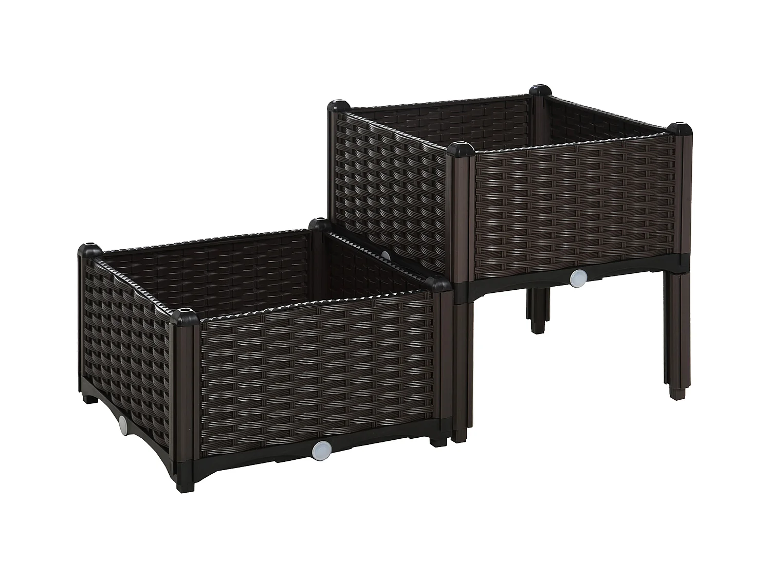 Bac potager double effet rotin, polypropylène, marron (80x40x44cm)