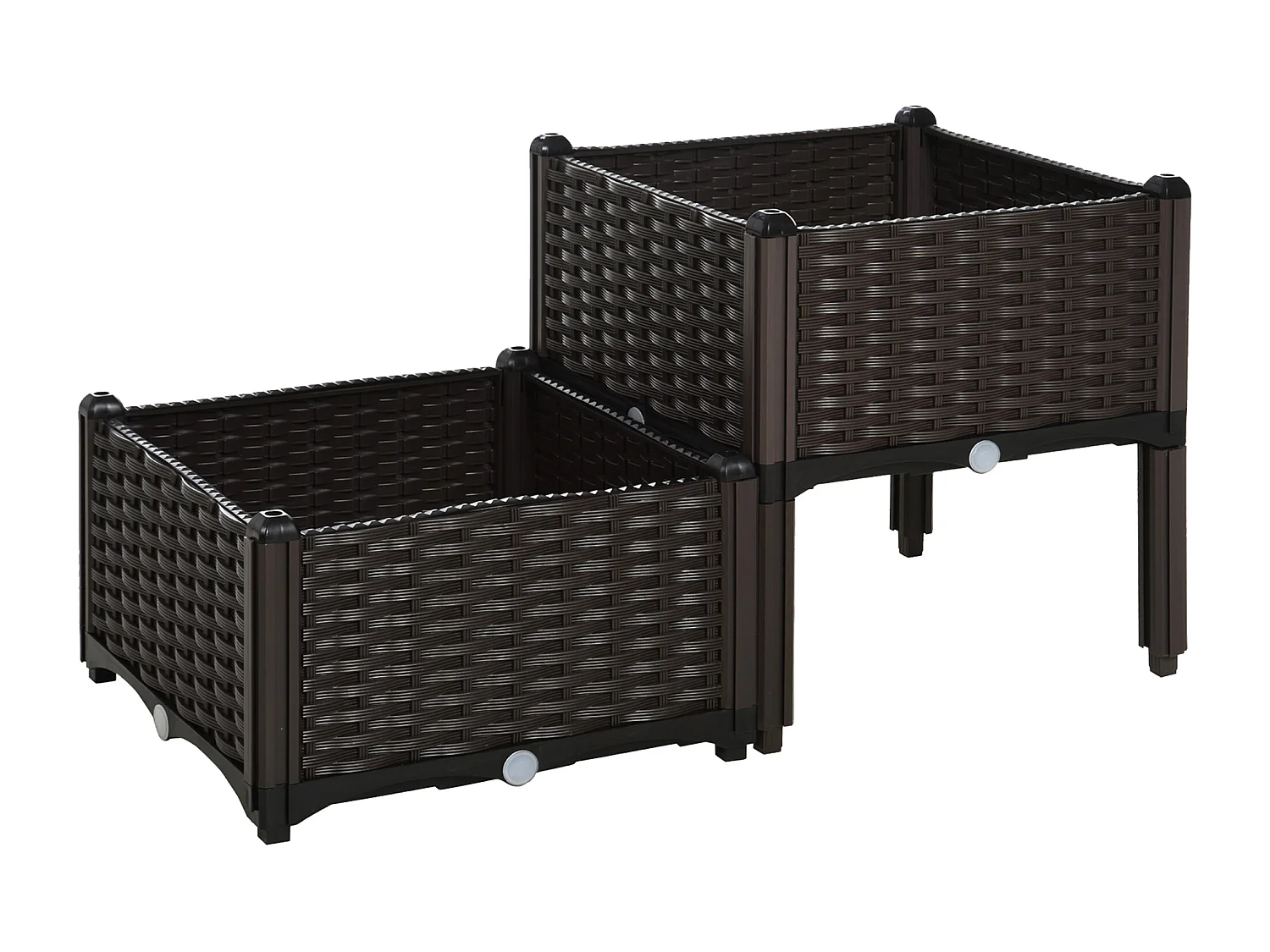 Bac potager double effet rotin, polypropylène, marron (80x40x44cm)