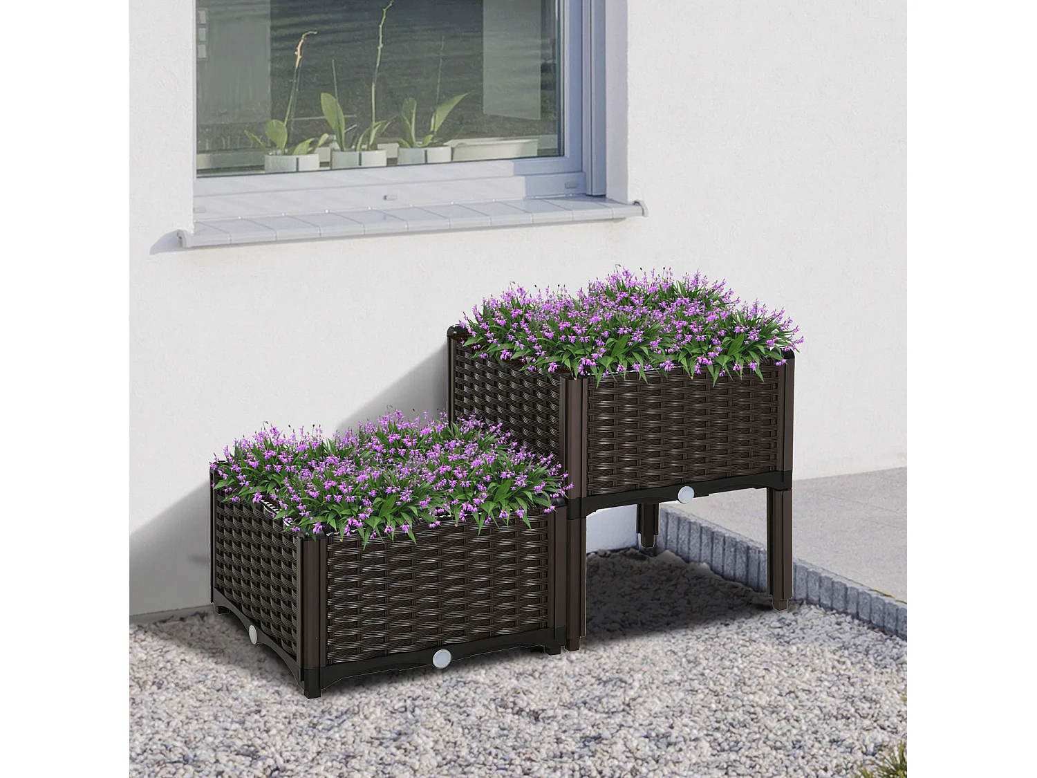 Bac potager double effet rotin, polypropylène, marron (80x40x44cm)