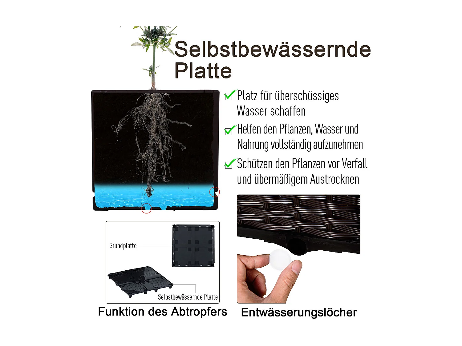 Bac potager double effet rotin, polypropylène, marron (80x40x44cm)