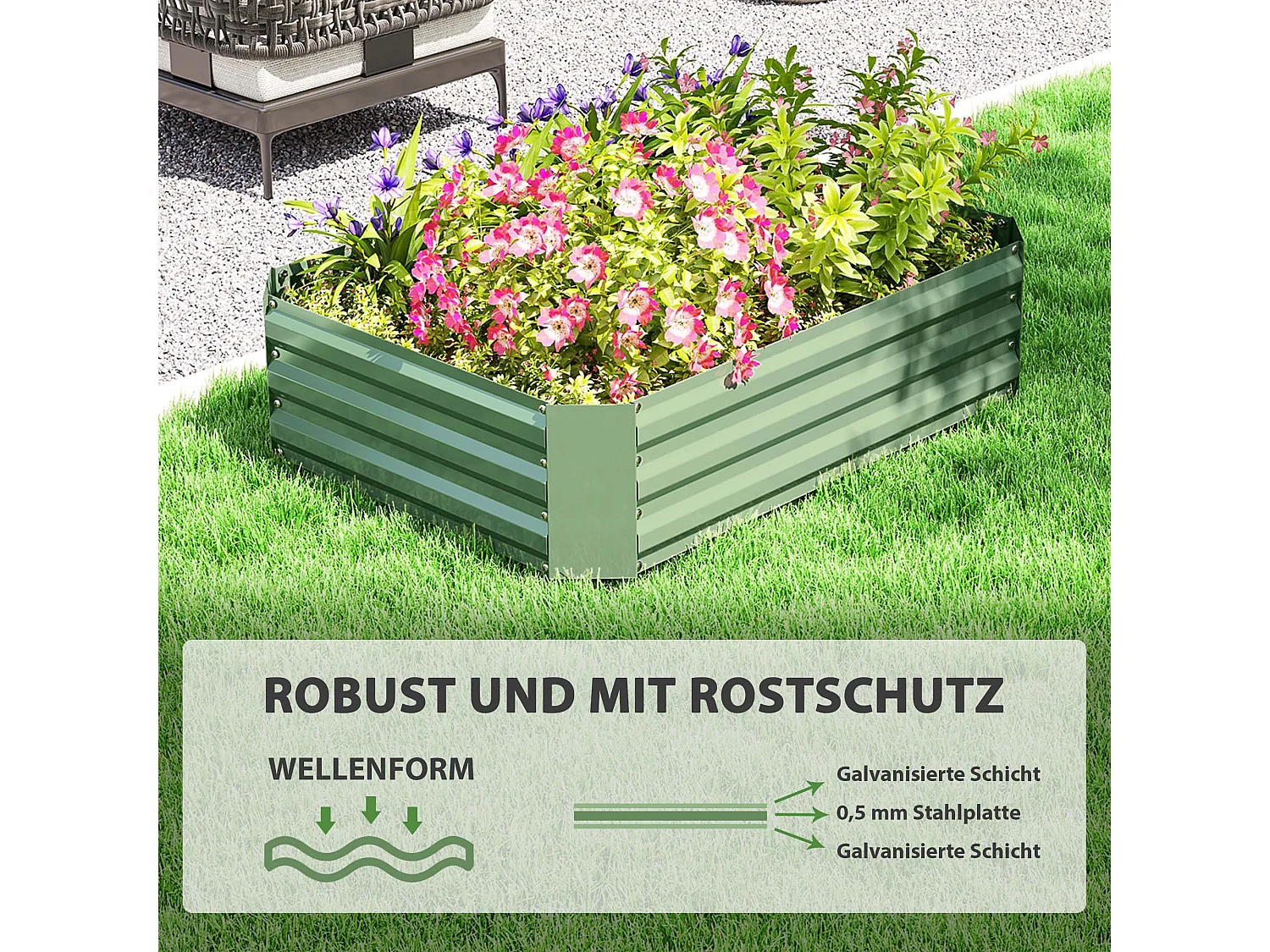 Bac à fleurs en acier, jardinière empilable, vert foncé, pour jardin, balcon, 120x90x30 cm