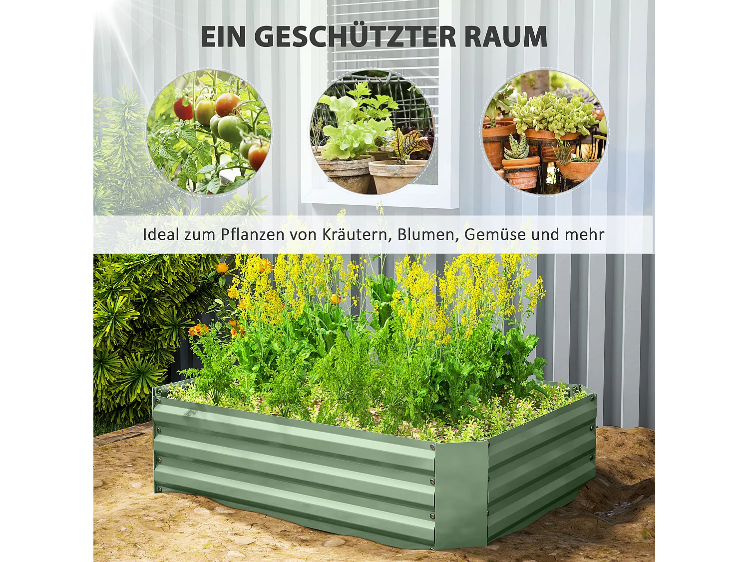 Bac à fleurs en acier, jardinière empilable, vert foncé, pour jardin, balcon, 120x90x30 cm