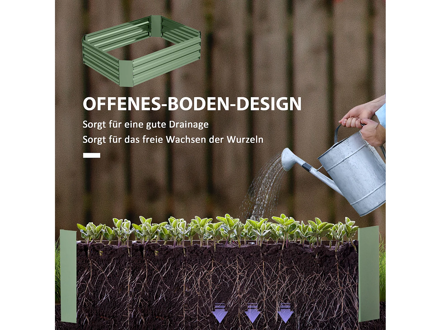 Bac à fleurs en acier, jardinière empilable, vert foncé, pour jardin, balcon, 120x90x30 cm