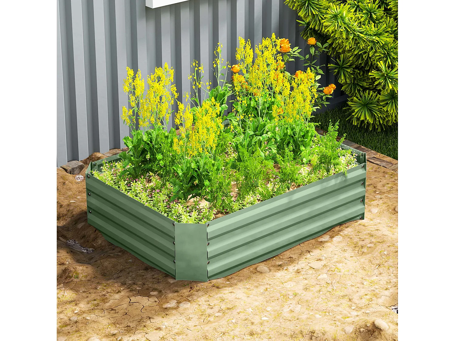 Bac à fleurs en acier, jardinière empilable, vert foncé, pour jardin, balcon, 120x90x30 cm
