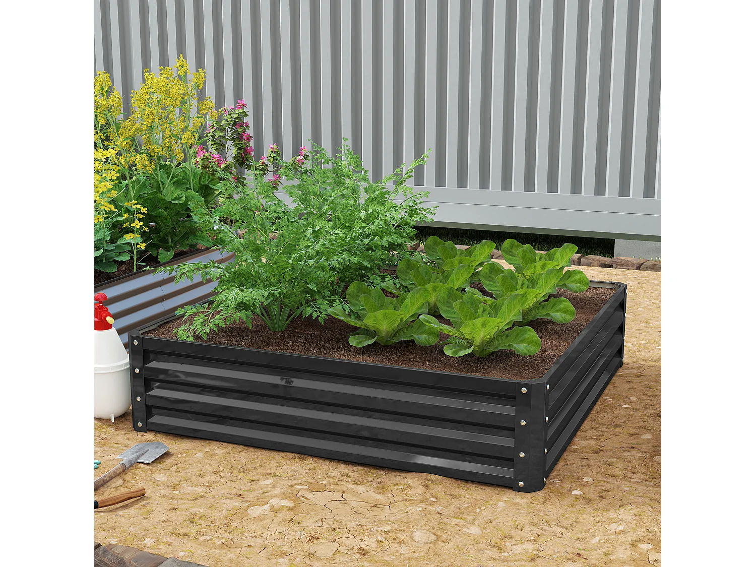Metalen plantenbak, duurzaam, modern design, grijs (120x120x30 cm)